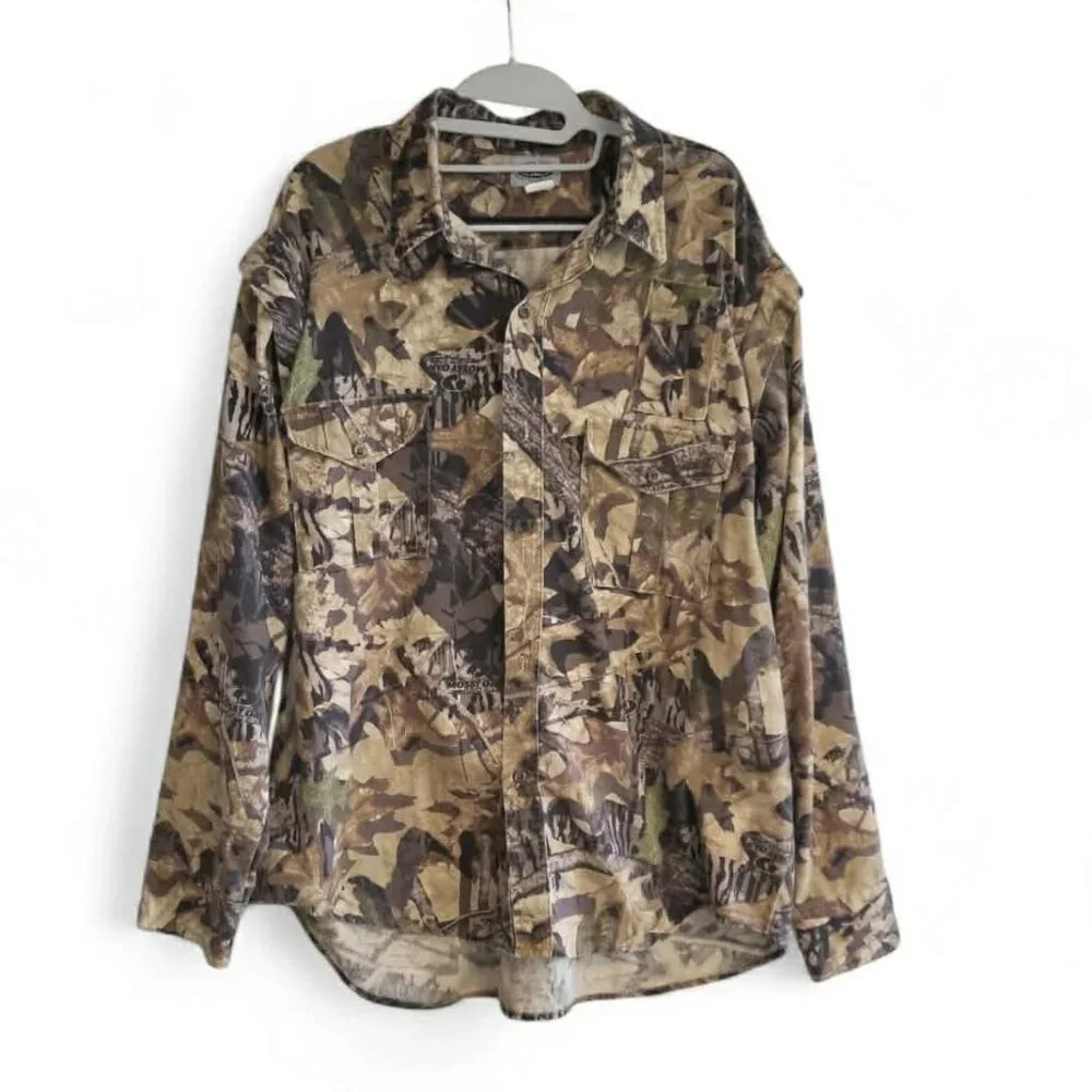 Mossy Oaks Forest Floor Shirt Camo XL Zip Off Sleeves Zipper Back Pocket